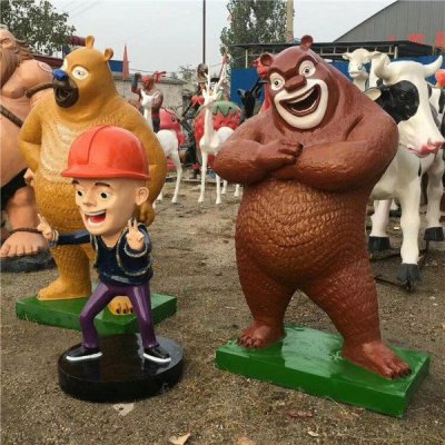 游乐场玻璃钢卡通动画人物熊出没雕塑 熊出没雕塑卡通主题门口石雕