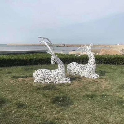 抽象动物景观不锈钢金属镂空创意梅花鹿雕塑 