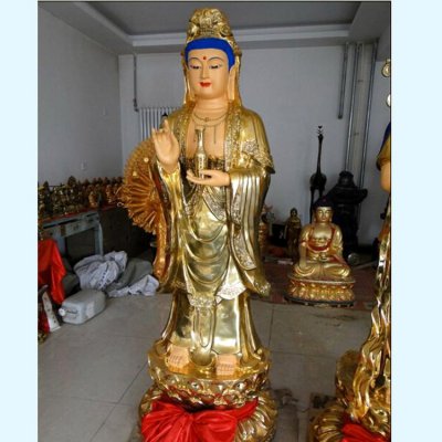 景区寺庙喷金烤漆玻璃钢观音雕塑 