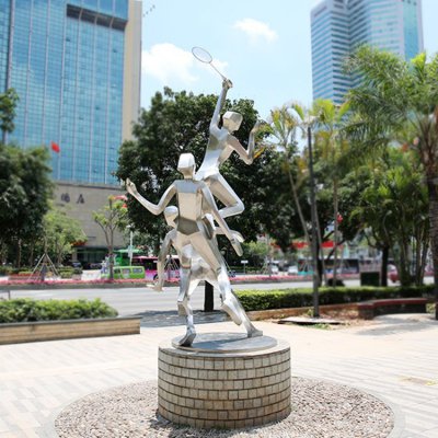 不锈钢金属户外景观抽象运动打羽毛球的人物雕塑 打羽毛球雕塑羽毛球不锈钢价格场地