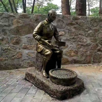 玻璃钢仿铜园林景观人物雕塑 