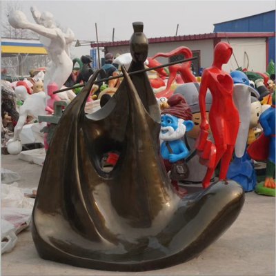 玻璃钢仿铜抽象吹笛子的古代人物雕塑 吹笛子雕塑笛子景区八十抗日