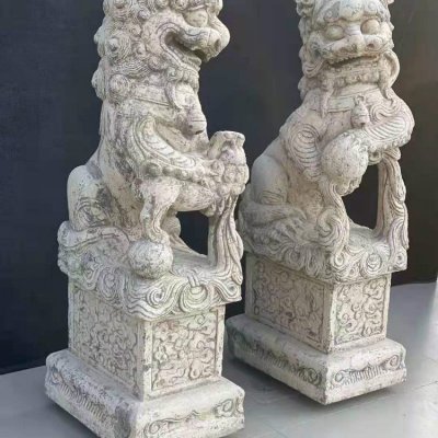 庭院门口大型镇宅辟邪狮子雕塑 狮子雕塑青石三十石墩时候