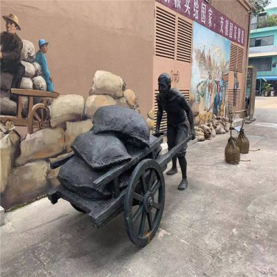 民俗文化玻璃钢仿铜推推粮食的人物雕塑 