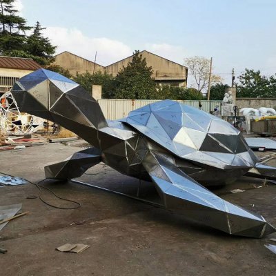 大型创意不锈钢几何抽象乌龟雕塑 乌龟雕塑玉石图解法镇宅青蛙