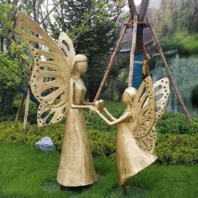 园林花园玻璃钢仿铜跳舞的花仙子雕塑 
