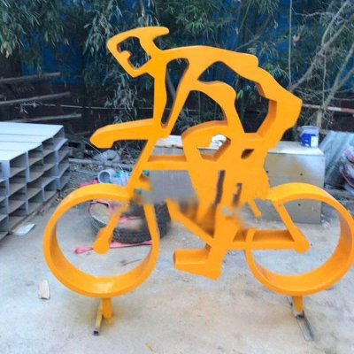 金属不锈钢剪影骑自行车户外剪影运动雕塑摆件 骑自行车雕塑自行车图片人物抽象