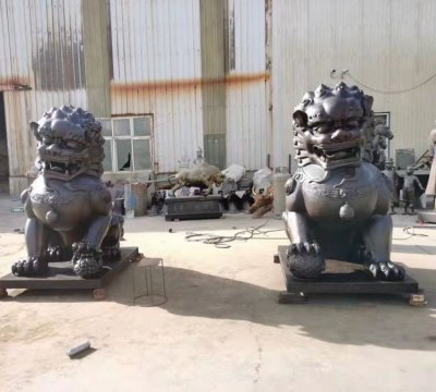玻璃钢仿铜大型景观动物门口一对招财抱鼓石雕塑 抱鼓石雕塑门墩民宅水泥位置