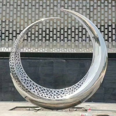 不锈钢镜面抽象镂空月亮雕塑 