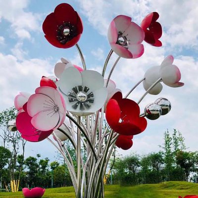 园林户外不锈钢金属植物景观花朵雕塑 花朵雕塑动物插画祖国串珠