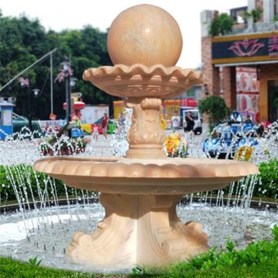 户外公园晚霞红石雕风水球流水摆件喷泉 风水球雕塑厂家家用大全石材