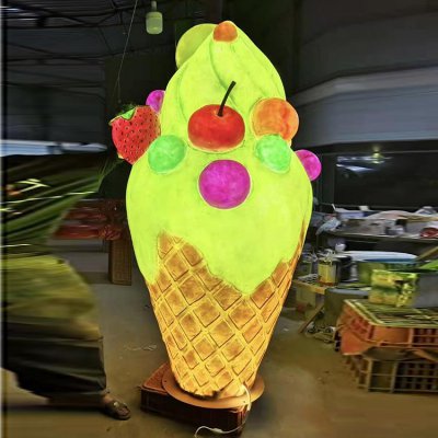 甜品店摆放灯光玻璃钢冰激凌 冰激凌雕塑玻璃钢工作室座椅大型