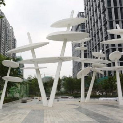 小区广场不锈钢创意植物景观树叶雕塑摆件 树叶雕塑不锈钢砚台鱼惊标牌