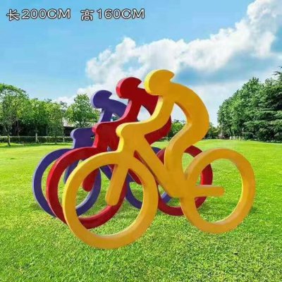 园林户外不锈钢彩绘景观抽象骑自行车的人物雕塑 骑自行车雕塑公园校园抽象图片
