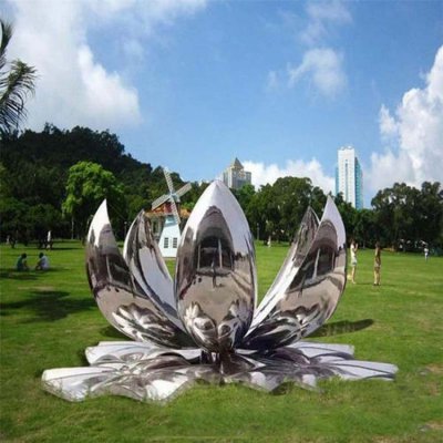 公园户外摆放镜面不锈钢荷花小品雕塑 荷花雕塑图片水盆做法型号