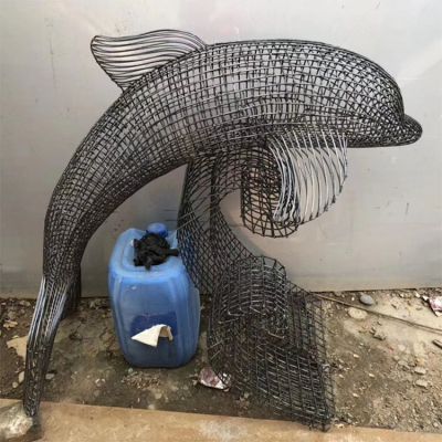 不锈钢金属抽象网格鲸鱼雕塑 鲸鱼雕塑抽象网状事件教学