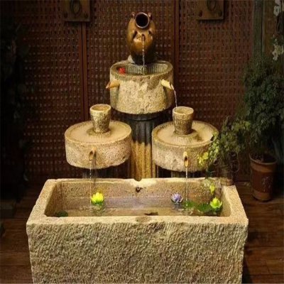 园林户外大理石流水摆件老石槽雕塑 