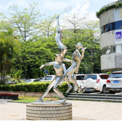 城市广场不锈钢金属打羽毛球的抽象人物雕塑 打羽毛球雕塑羽毛球价格地方熊猫