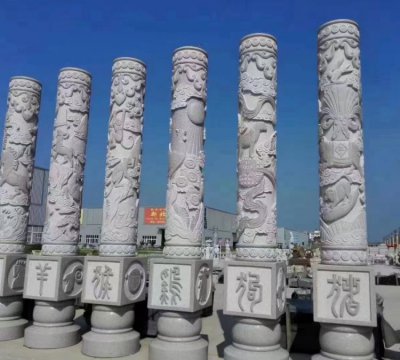景区园林广场摆放青石雕刻生肖动物文化石柱 