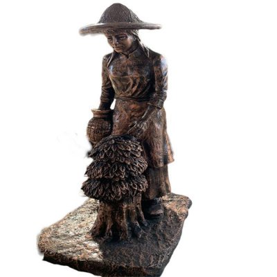 园林户外玻璃钢仿铜茶文化采茶的人物雕塑 