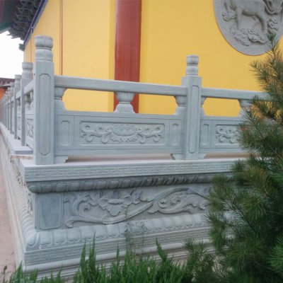 寺院台阶安装青石浮雕栏板雕塑 