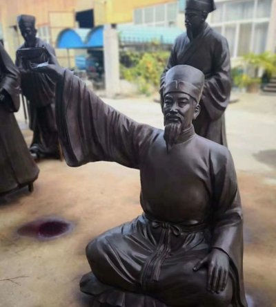 玻璃钢仿铜古代人物景观摆件 