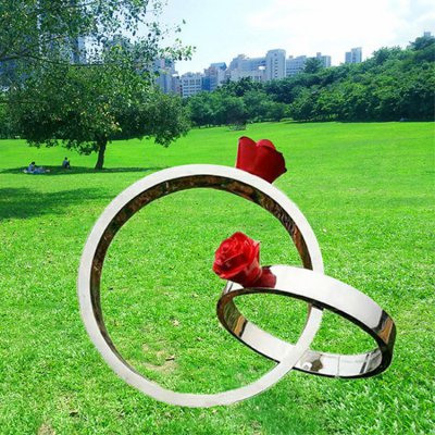 园林户外不锈钢几何玫瑰花戒指雕塑 玫瑰花雕塑图片理念花展景观