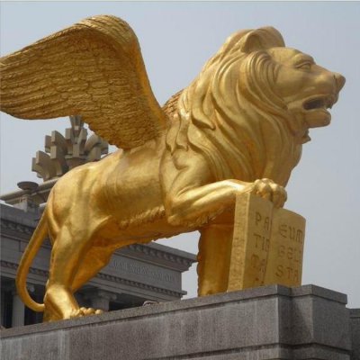 城市景观不锈钢金属创意景观大型飞狮雕塑摆件 