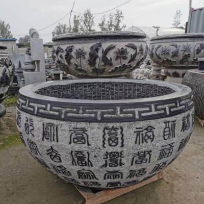 园林景观大型雕刻青石石雕水缸雕塑 