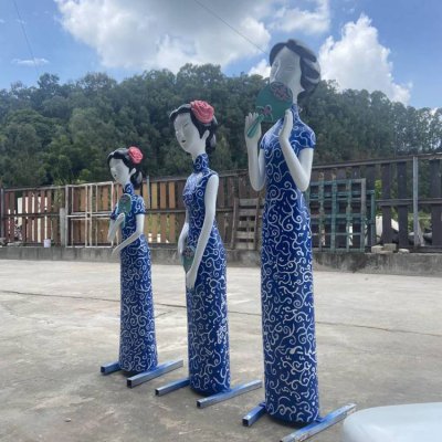 园林景观玻璃钢卡通古代人物雕塑 