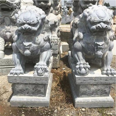 庭院门口摆件青石狮子雕塑 狮子雕塑汉白玉标准天下草帽