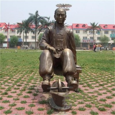 玻璃钢仿铜古代捻药人物雕塑 