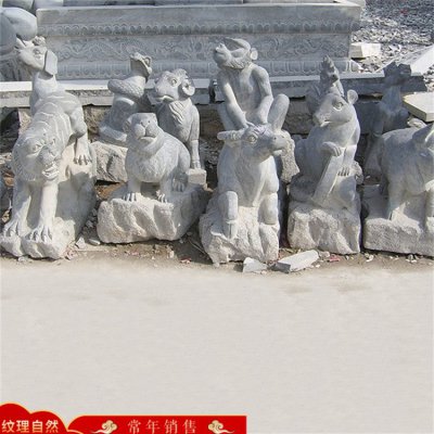 景区公园户外摆放青石雕刻十二生肖动物石雕 生肖雕塑图片大型陶瓷工艺