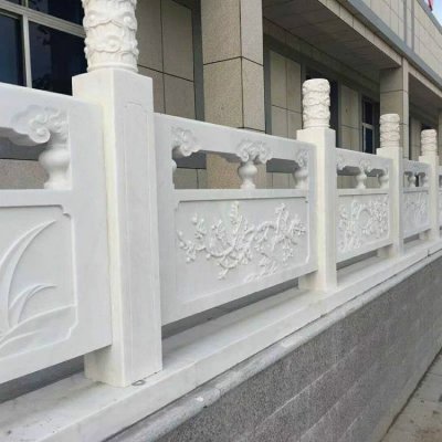 城市街道摆放汉白玉雕刻梅兰竹菊栏板栏杆 