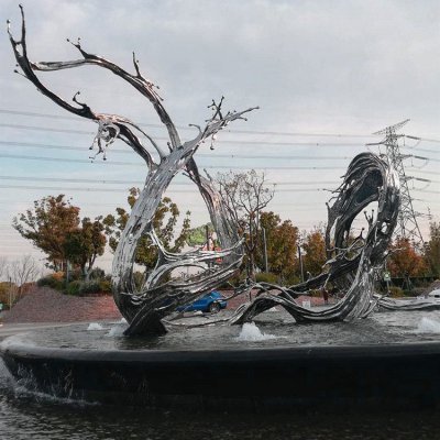 小区酒店广场水池摆放不锈钢抽象海浪浪花景观雕塑 海浪雕塑大全效果图游乐场液体