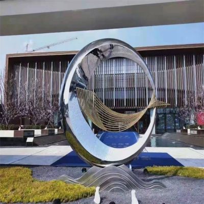 不锈钢镜面几何鲸鱼圆环摆件 鲸鱼雕塑摆件两个游泳整版