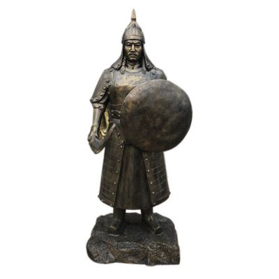 景点摆放玻璃钢仿铜古代战士雕像 战士雕塑消防消防员老战士笔画