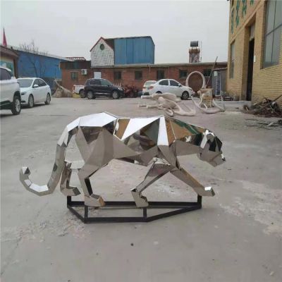 不锈钢几何块面猎豹抽象动物雕塑 猎豹雕塑动物照片制作青铜