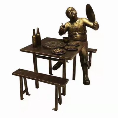 饭店装饰玻璃钢仿铜吃火锅民俗人物小品 吃火锅雕塑人物公园饭店夫妻