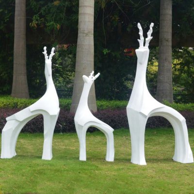 园林户外玻璃钢抽象动物景观梅花鹿雕塑 梅花鹿雕塑不锈钢场景头顶机械