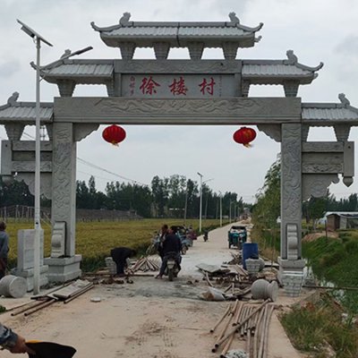青石石雕中式景观单门辟邪招财牌楼雕塑 