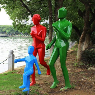 户外园林景观彩绘抽象跑步的人物雕塑 