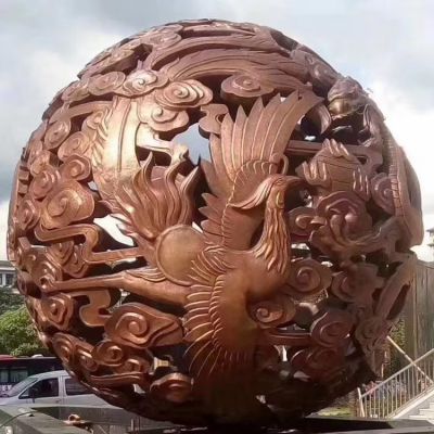 池塘水景玻璃钢仿铜镂空球雕塑 水景雕塑价格生态文案景色