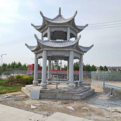 青石二层宝盖中式园林景观凉亭雕塑 