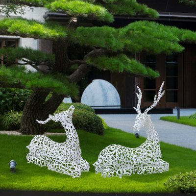 抽象户外不锈钢镂空景观动物装饰摆件梅花鹿 