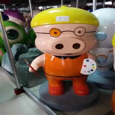 玻璃钢商场园林卡通拟人公仔猪雕塑摆件 