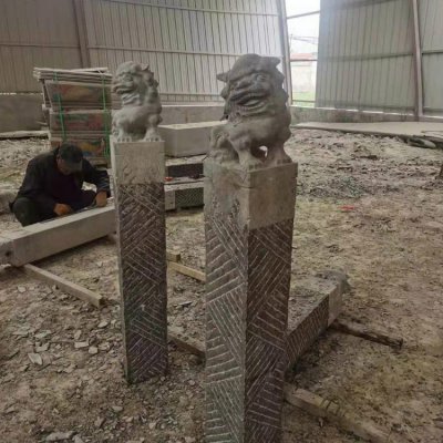 庭院户外摆放青石做旧雕刻狮子拴马柱雕塑 拴马桩雕塑图片简介富平澄城