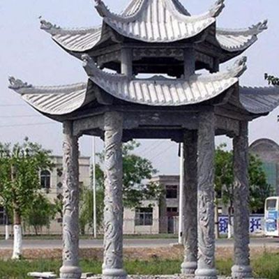 大理石石雕景观户外园林双层六角凉亭雕塑 