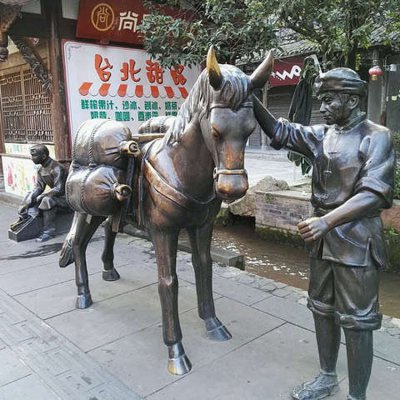 玻璃钢民俗文化景观仿铜运送货物的动物马雕塑 