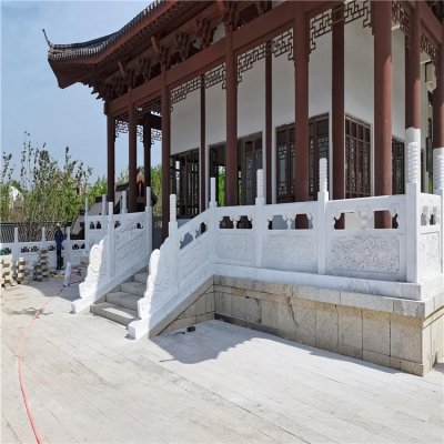 景区古建筑台阶安装大理石雕花防护栏板 